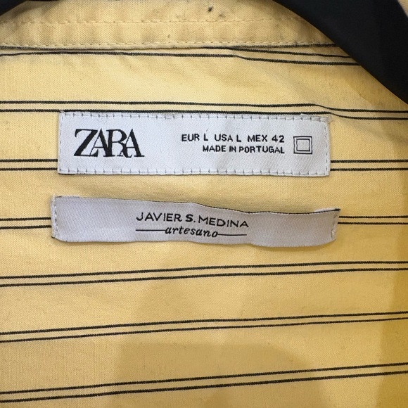 Zara Yellow Casual Button Down Shirt with Stripes - Picture 2 of 4